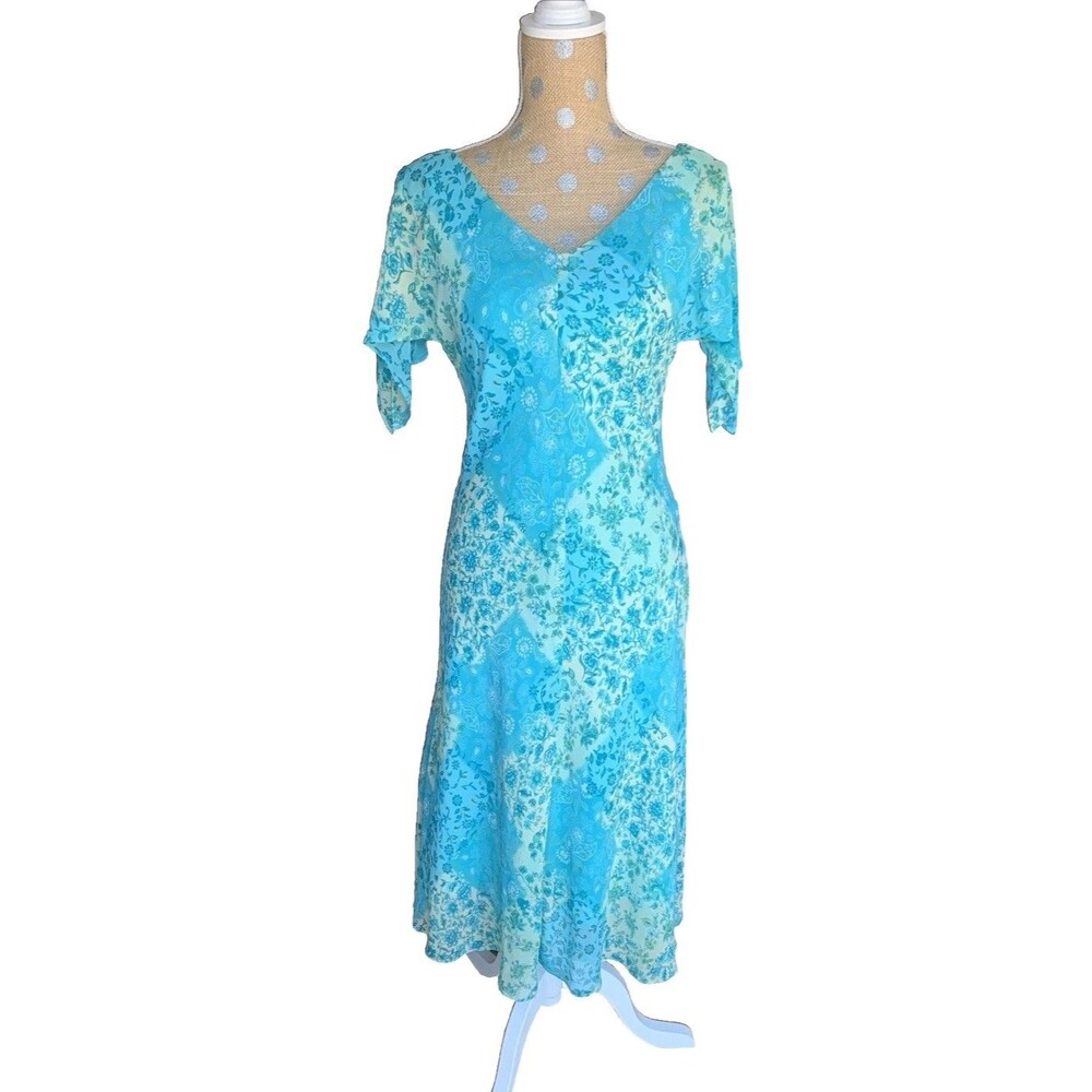 VTG Y2K Watercolor Midi Dress Fairy Floral Patchwork Romantic Women’s Sz 10